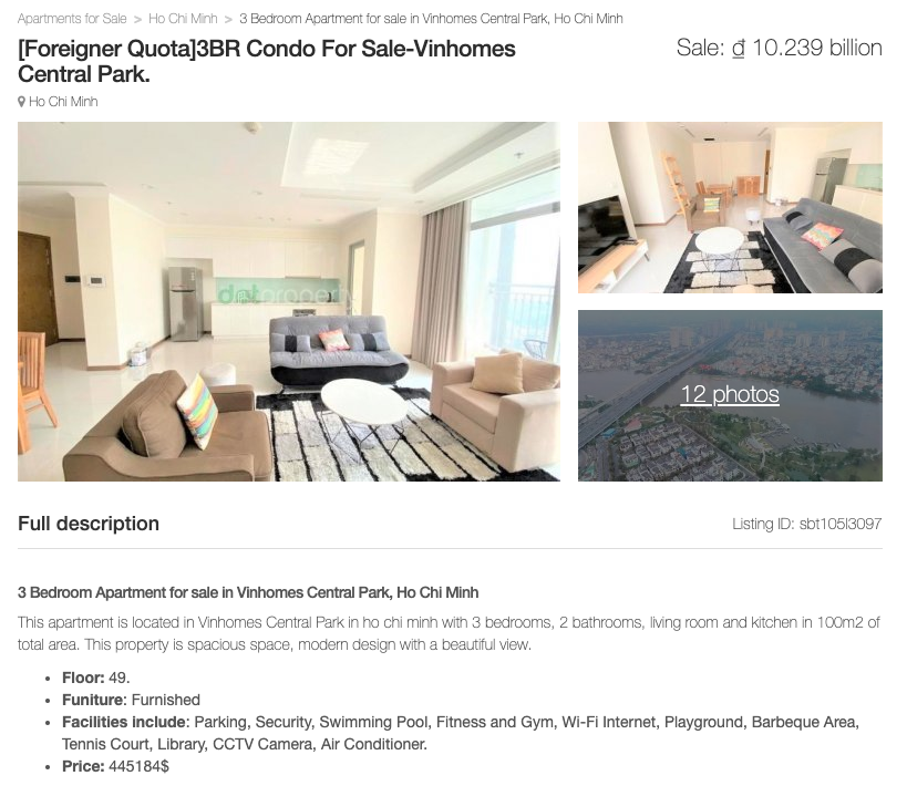 Dot Property listing; Vinhomes Binh Thanh District